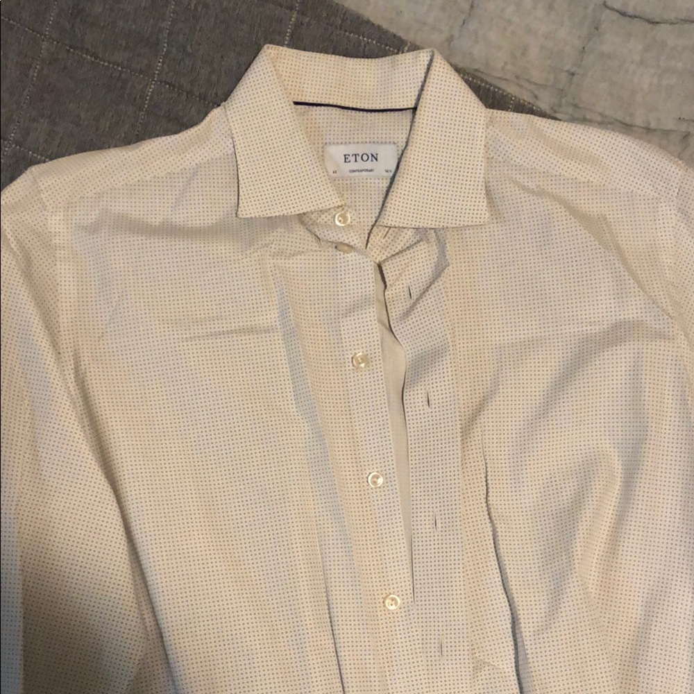 Eton Gray and White Dress Shirt with Pointed Collar and Tailored Fit